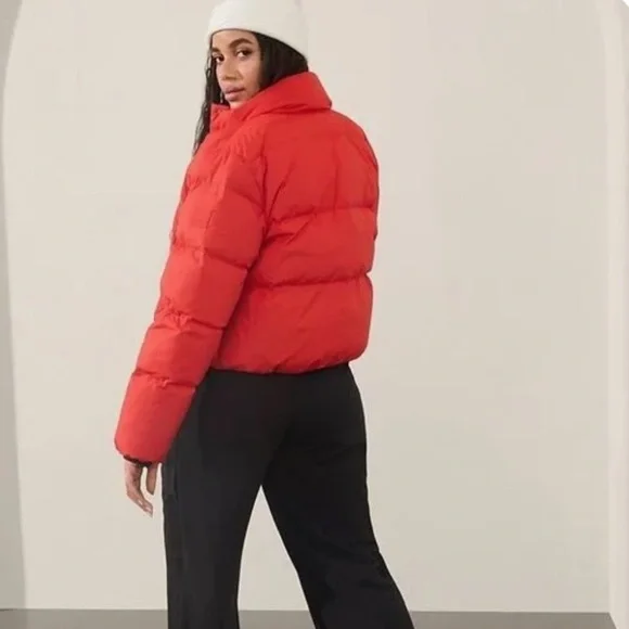 Athleta Summit Cropped Down Puffer Coat - Cardinal Red / Orange - Size XL - NWOT - Picture 4 of 6